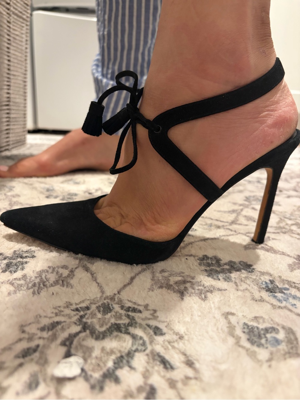 Manolo Blahnik Black Suede Pointed Lace-Up Stiletto Heels - Picture 4 of 6